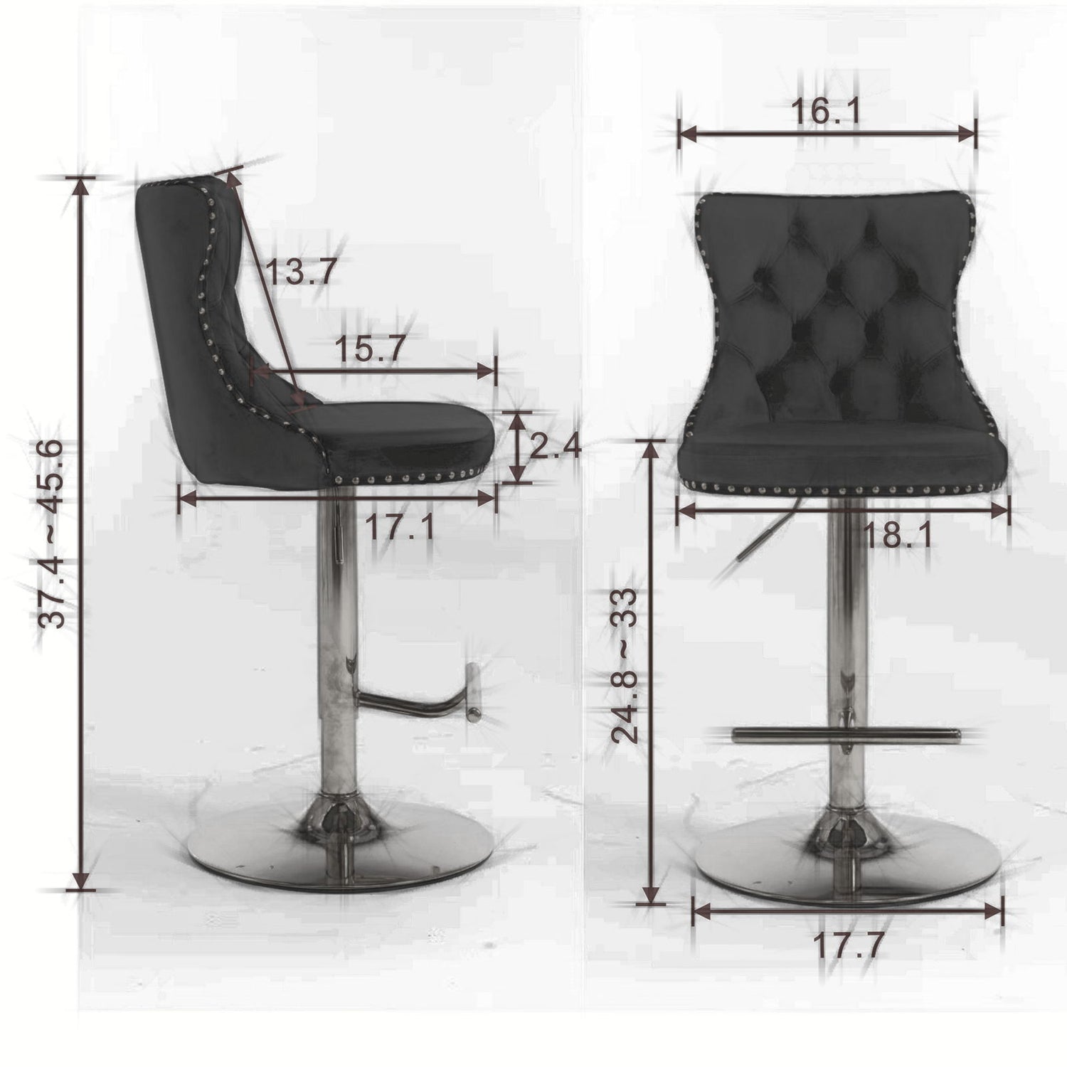 Swivel Velvet Barstools Adjusatble Seat Height From 25-33&quot;, Modern Upholstered Chrome Base Bar Stools With Backs Comfortable Tufted For Home Pub And Kitchen Island (Set of 2)