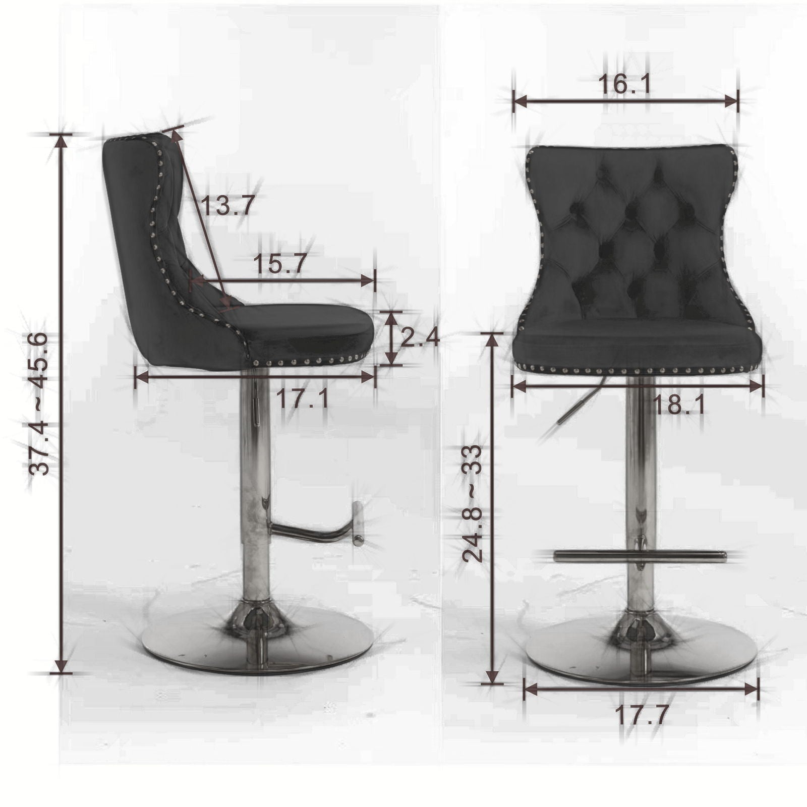 Swivel Velvet Barstools Adjusatble Seat Height From 25-33&quot;, Modern Upholstered Chrome Base Bar Stools With Backs Comfortable Tufted For Home Pub And Kitchen Island (Set of 2)