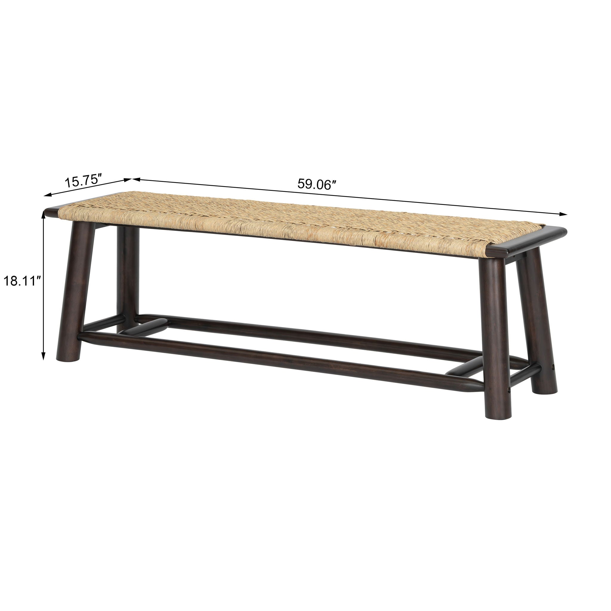 Farmhouse Modern Solid Wood Rattan Bench Multi Functional Design 59&quot; Indoor &amp; Covered Outdoor Bench - Walnut