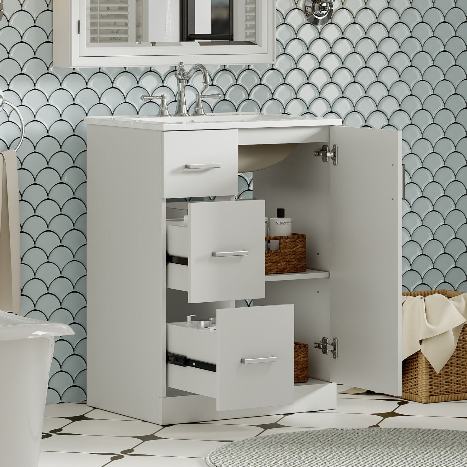 Bathroom Vanity With Under Mount Sink, 2 Drawers And Soft Closing Door