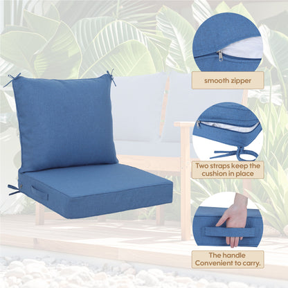 Outdoor Deep Seat Cushion Set Waterproof Fade Resistant Patio Furniture Cushions, Removable Covers, Adjustable Straps &amp; Handles - Navy Blue