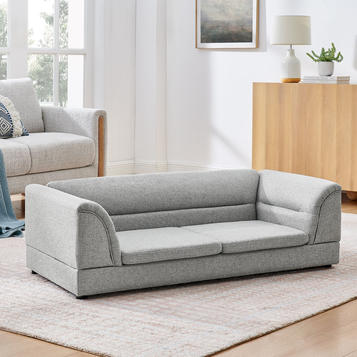 Oversized, Curved Armrest Rectangular Dog Sofa, For Large &amp; Oversized Dogs - Light Gray