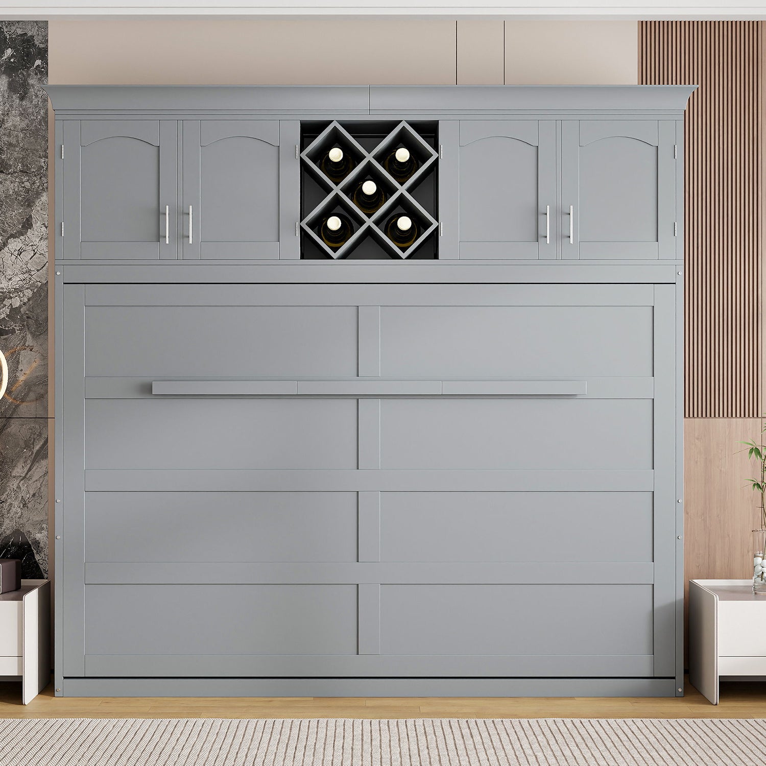Murphy Wall Bed With Top Cabinets &amp; Wine Rack