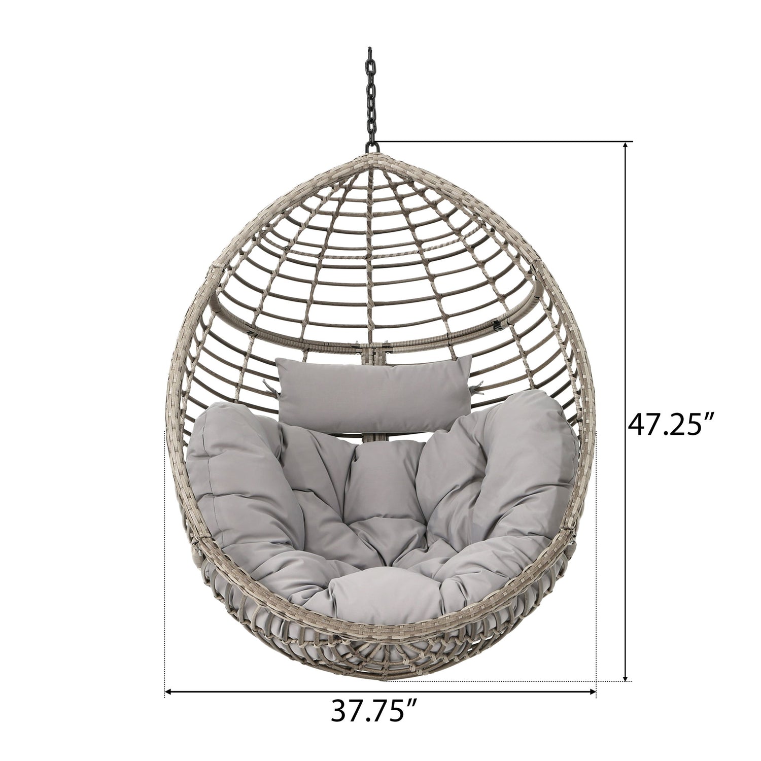 Hanging Basket Chair With Metal Frame And Seat Cushion