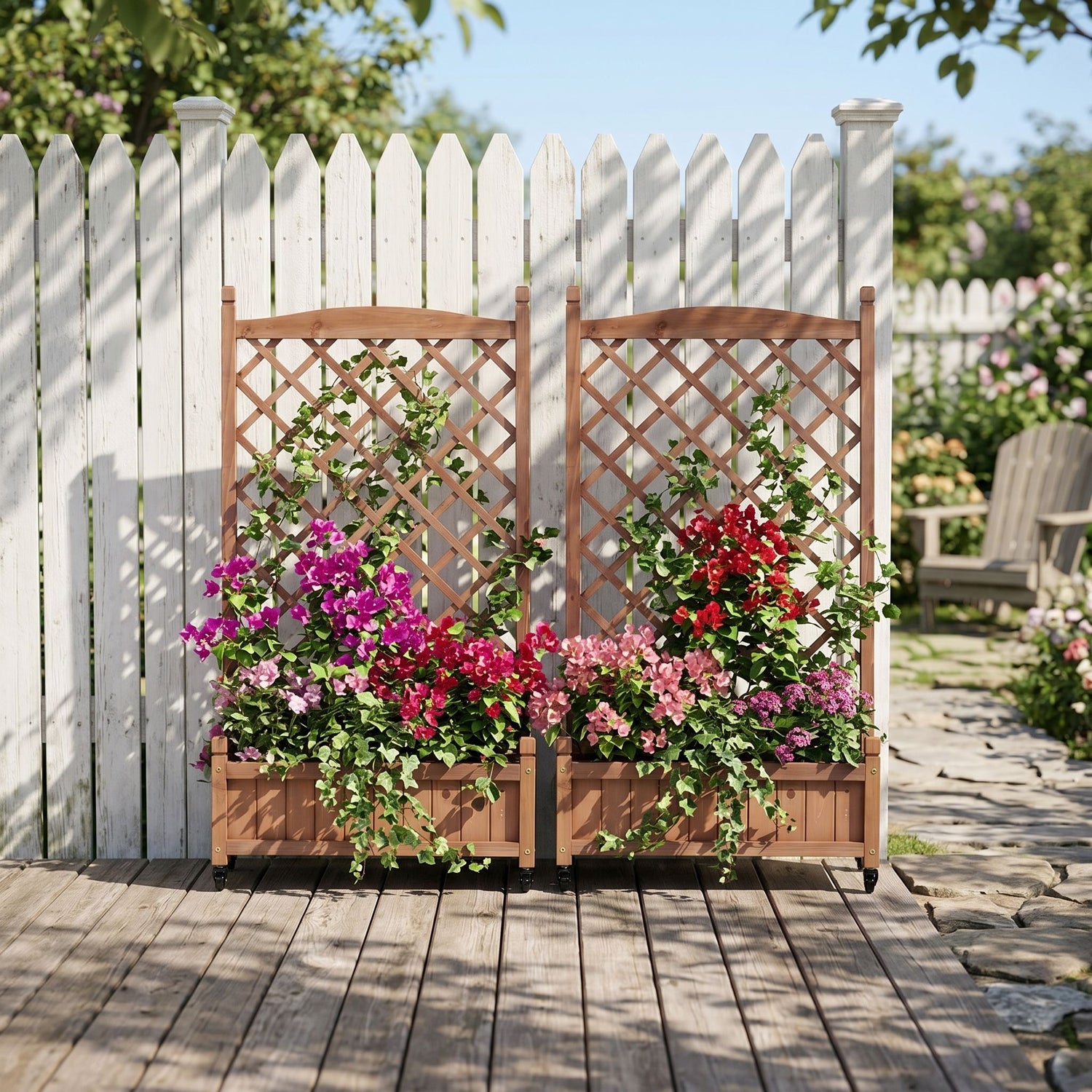 Raised Garden Bed With Trellis 2 Pack, Outdoor Planter Box &amp; Plant Stand With Climbing Racks - Brown