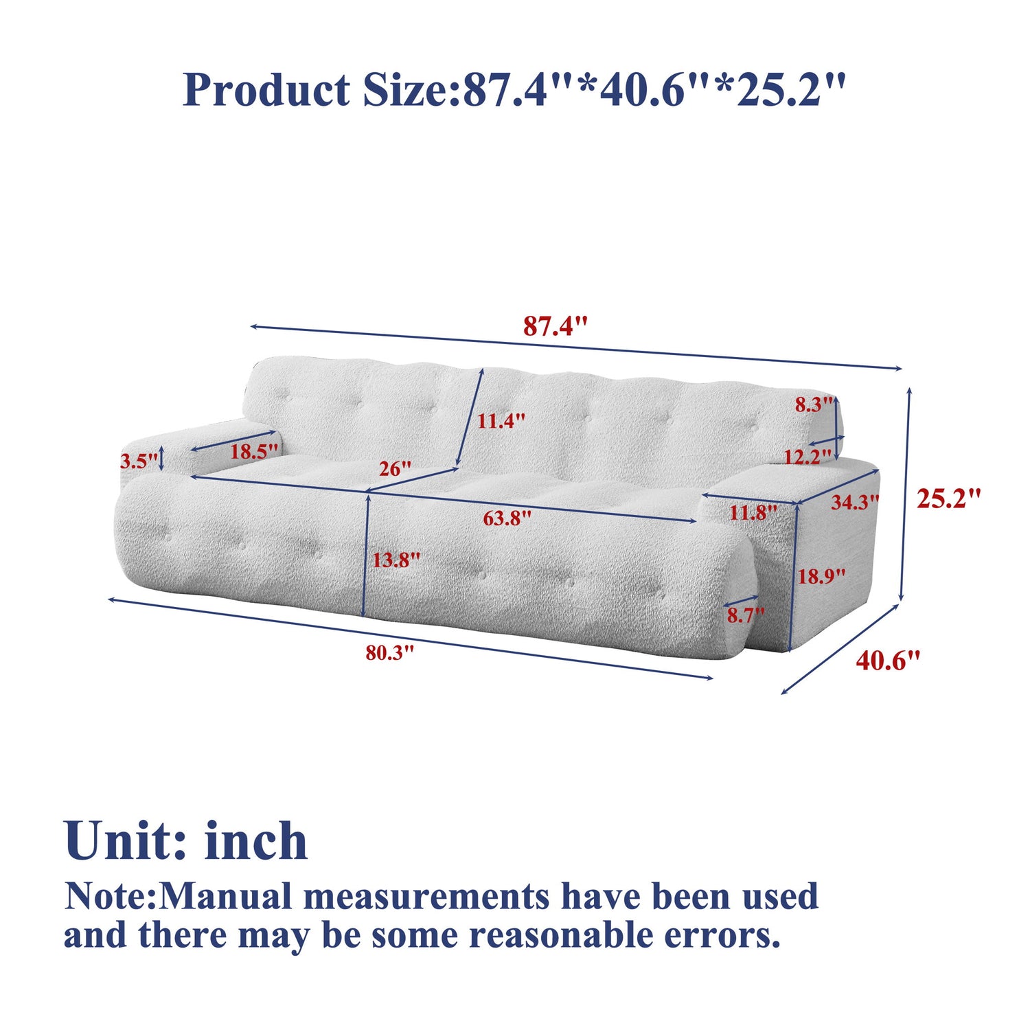 Cloud Series Minimalist Button Tufted Square Arm 3 Seater Sofa