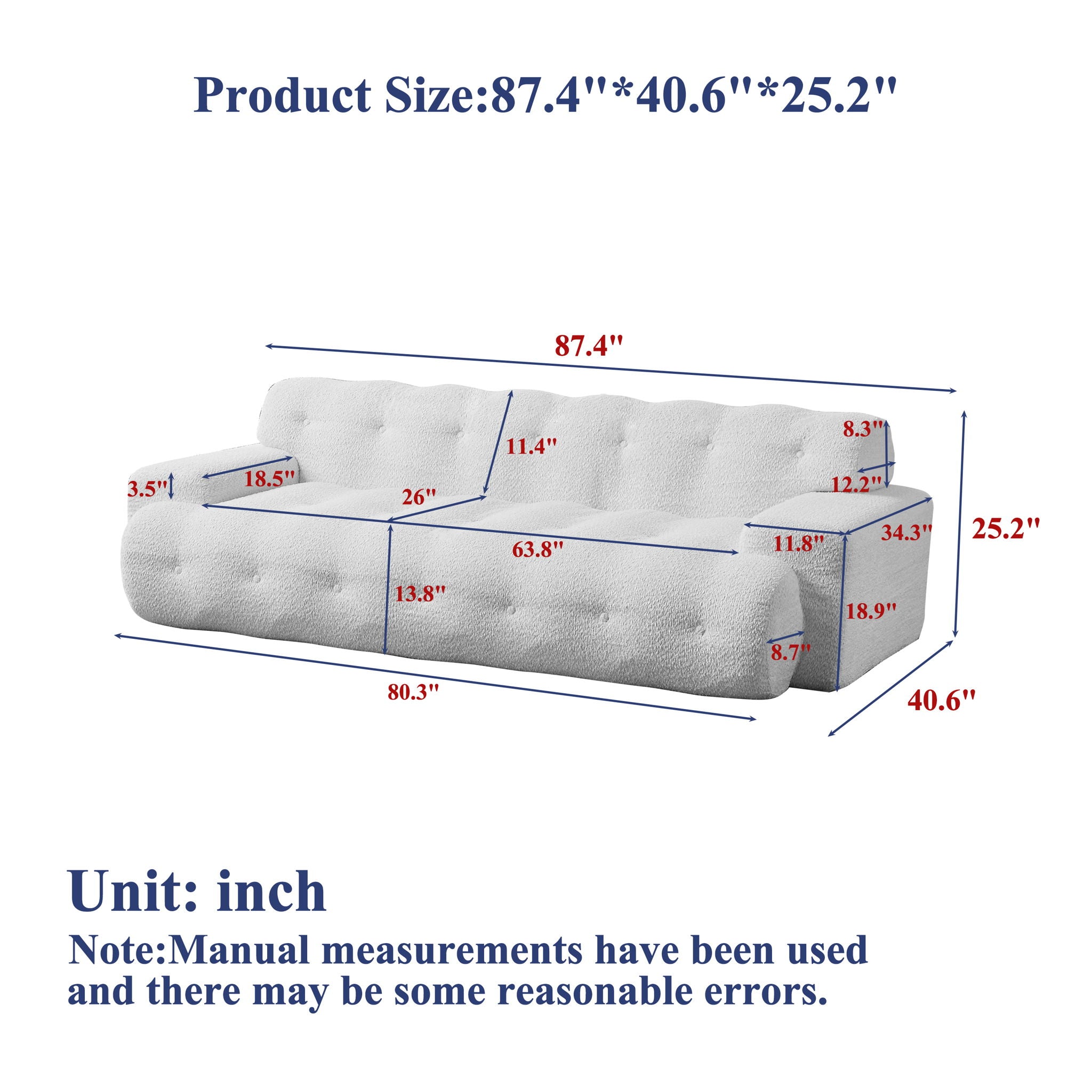 Cloud Series Minimalist Button Tufted Square Arm 3 Seater Sofa