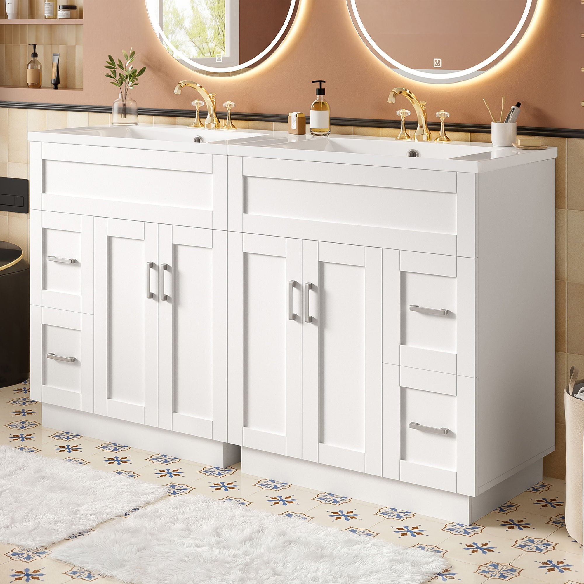 Bathroom Vanity With 2 Doors, 2 Drawers, Adjustable Shelf, Hidden Slides &amp; Soft Close Hinges