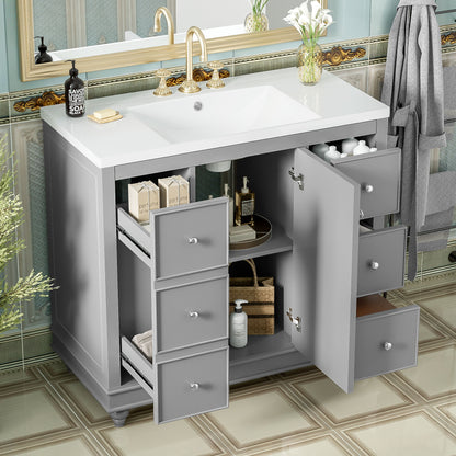 Contemporary Bathroom Vanity Cabinet, 4 Drawers &amp; 1 Cabinet Door, Multipurpose Storage, Resin Integrated Sink, Adjustable Shelves, Solid Wood Frame With MDF