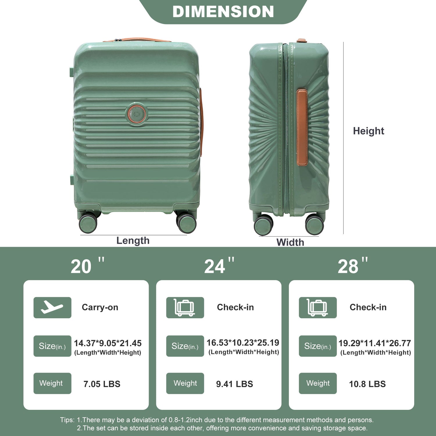 20&quot; Carry On Luggage Lightweight Suitcase Tsa Lock, USB Port, Spinner Wheels