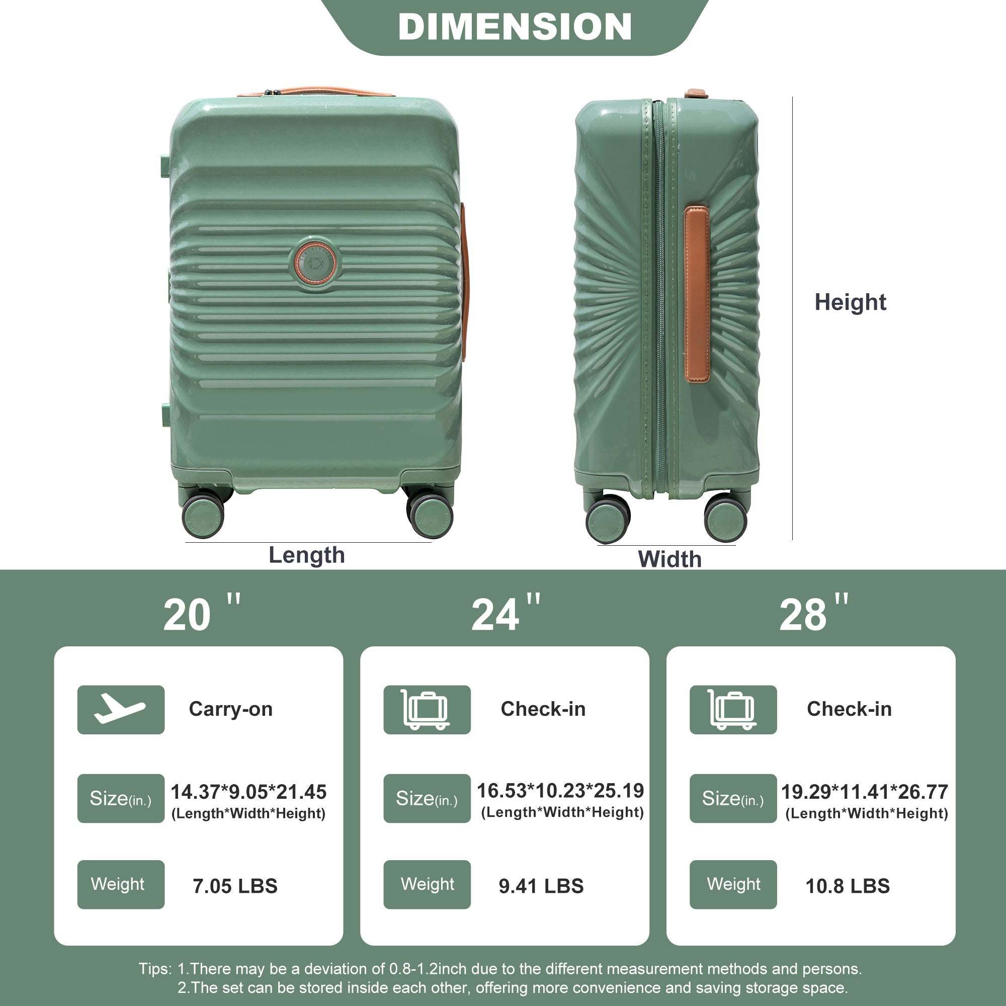 20&quot; Carry On Luggage Lightweight Suitcase Tsa Lock, USB Port, Spinner Wheels