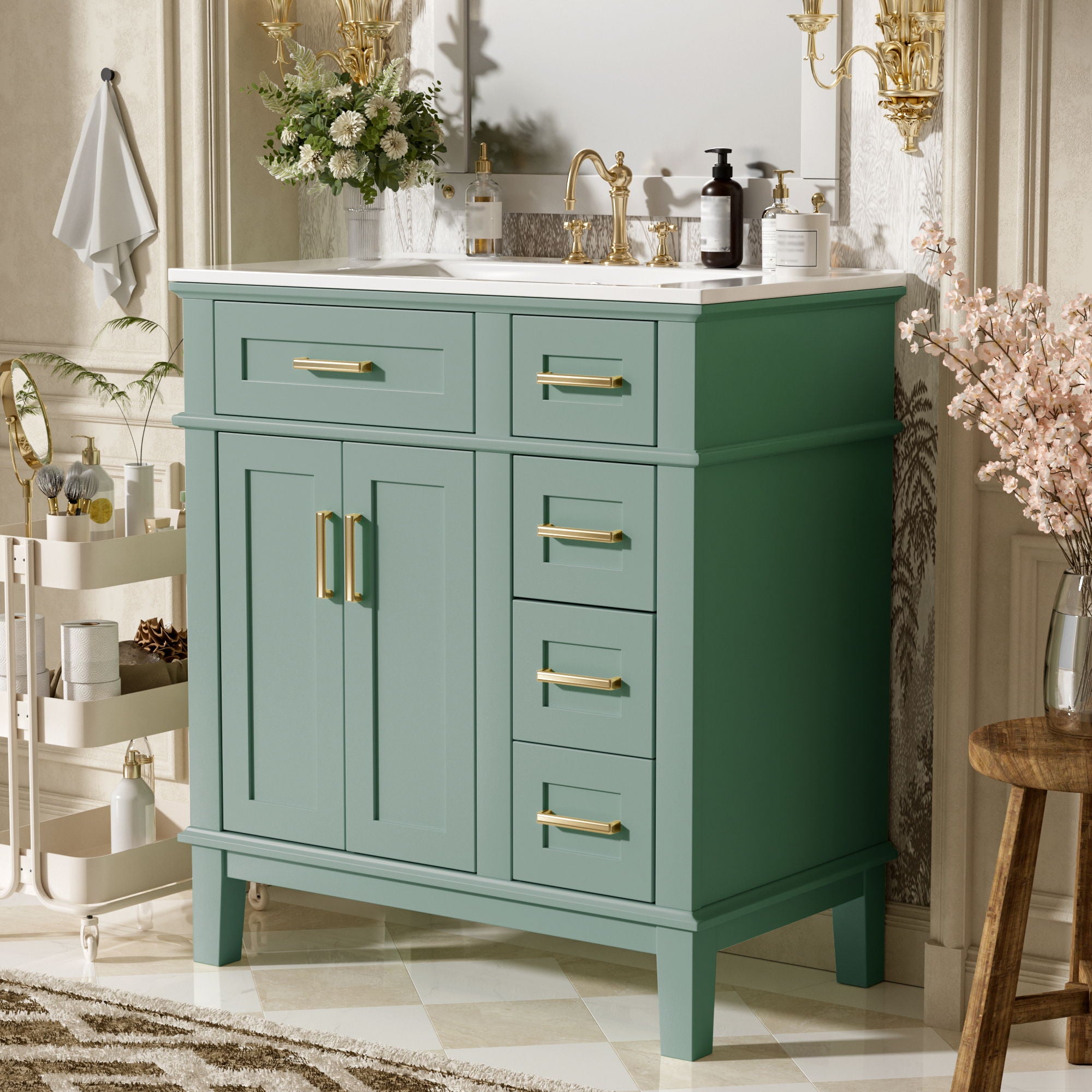 Modern Bathroom Vanity With Sink, Storage Cabinet, Soft Close Doors, Deep &amp; Standard Drawers