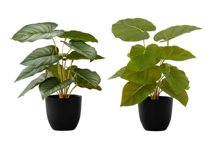 13&quot; Tall, Artificial Plant, Epipremnum, Indoor, Faux, Fake, Table, Greenery, Potted, Decorative (Set of 2) - Green / Black