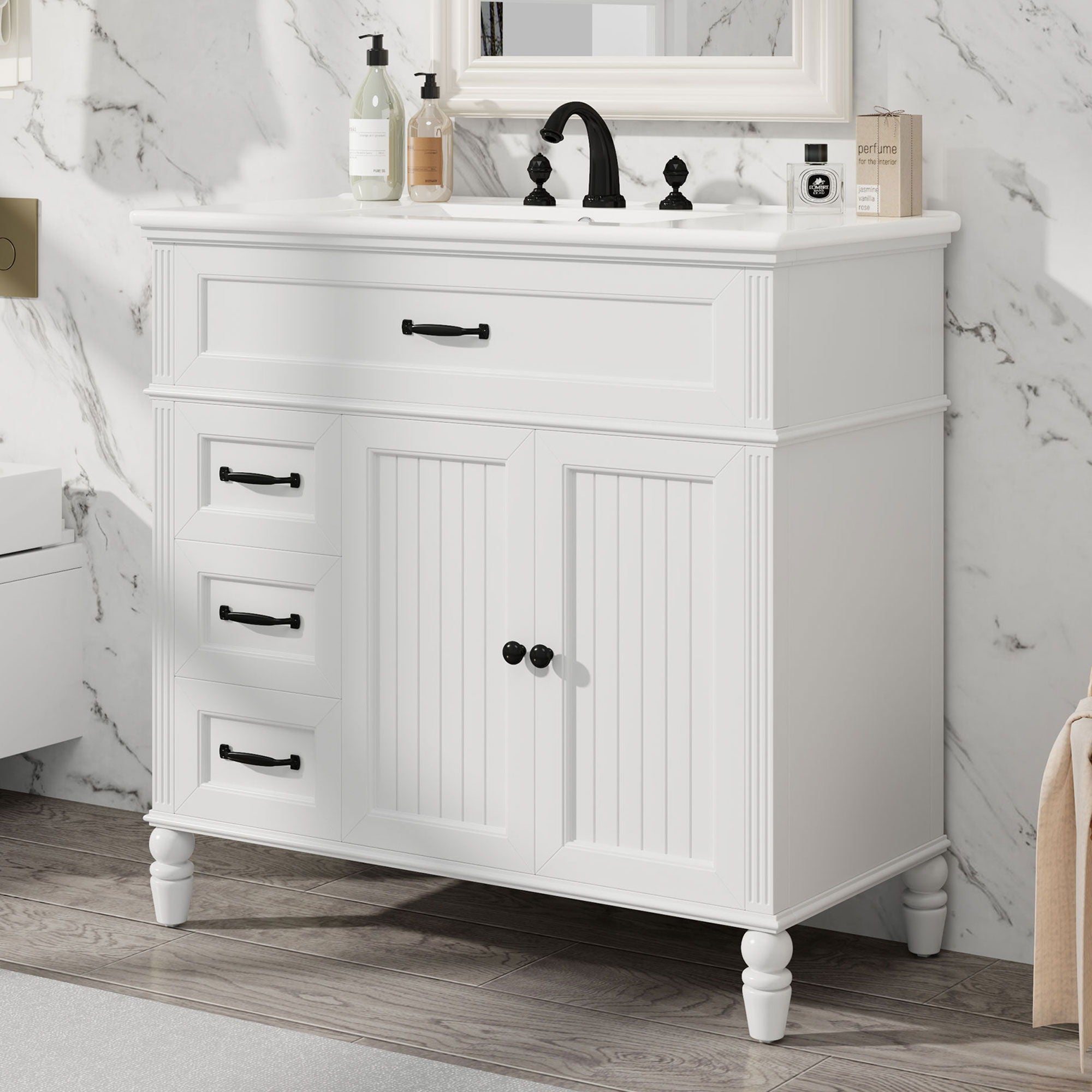 Bathroom Vanity With Sink, Freestanding Cabinet &amp; Drawers