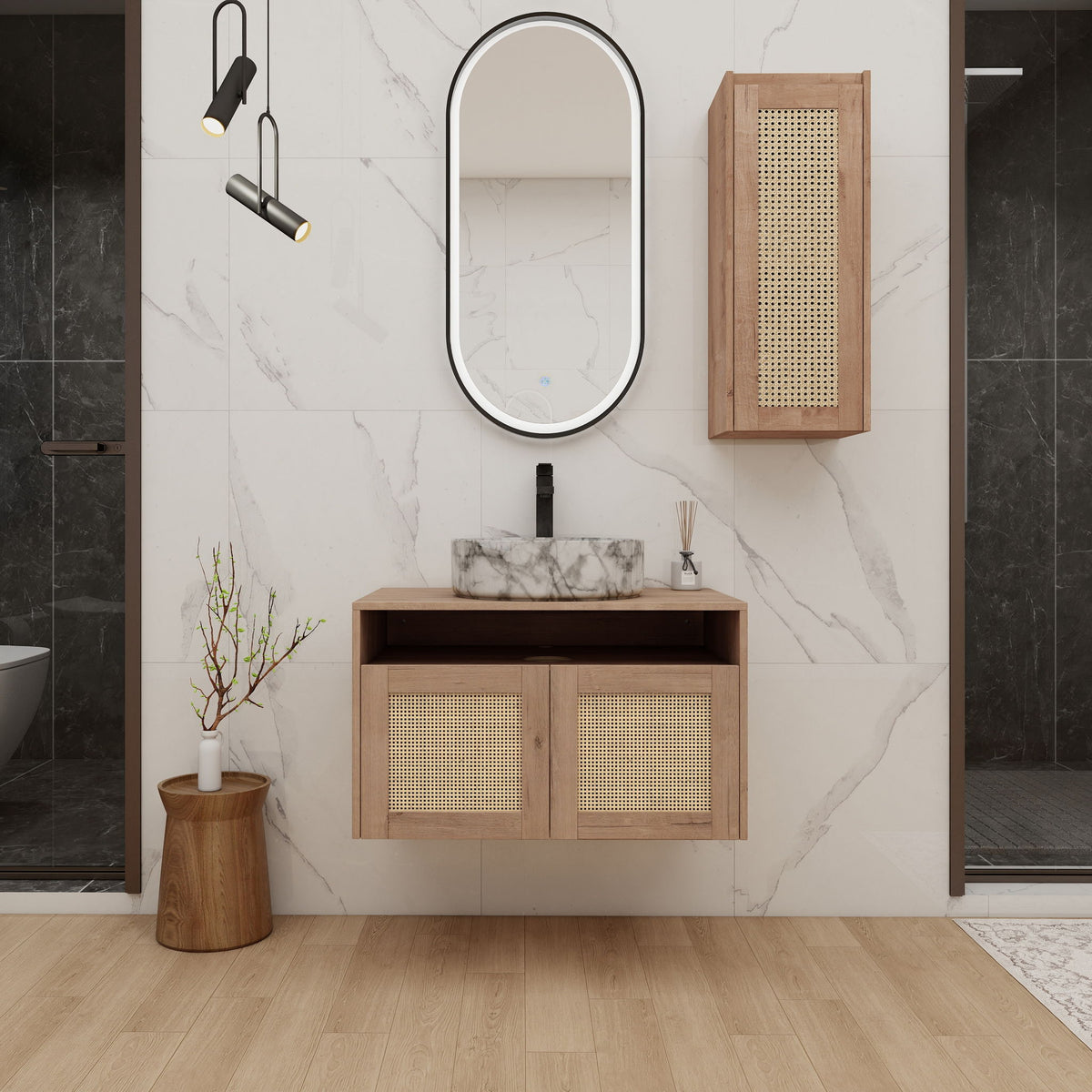 Bathroom Vanity &amp; Art Sink And Side Cabinet, Float Mounting Design