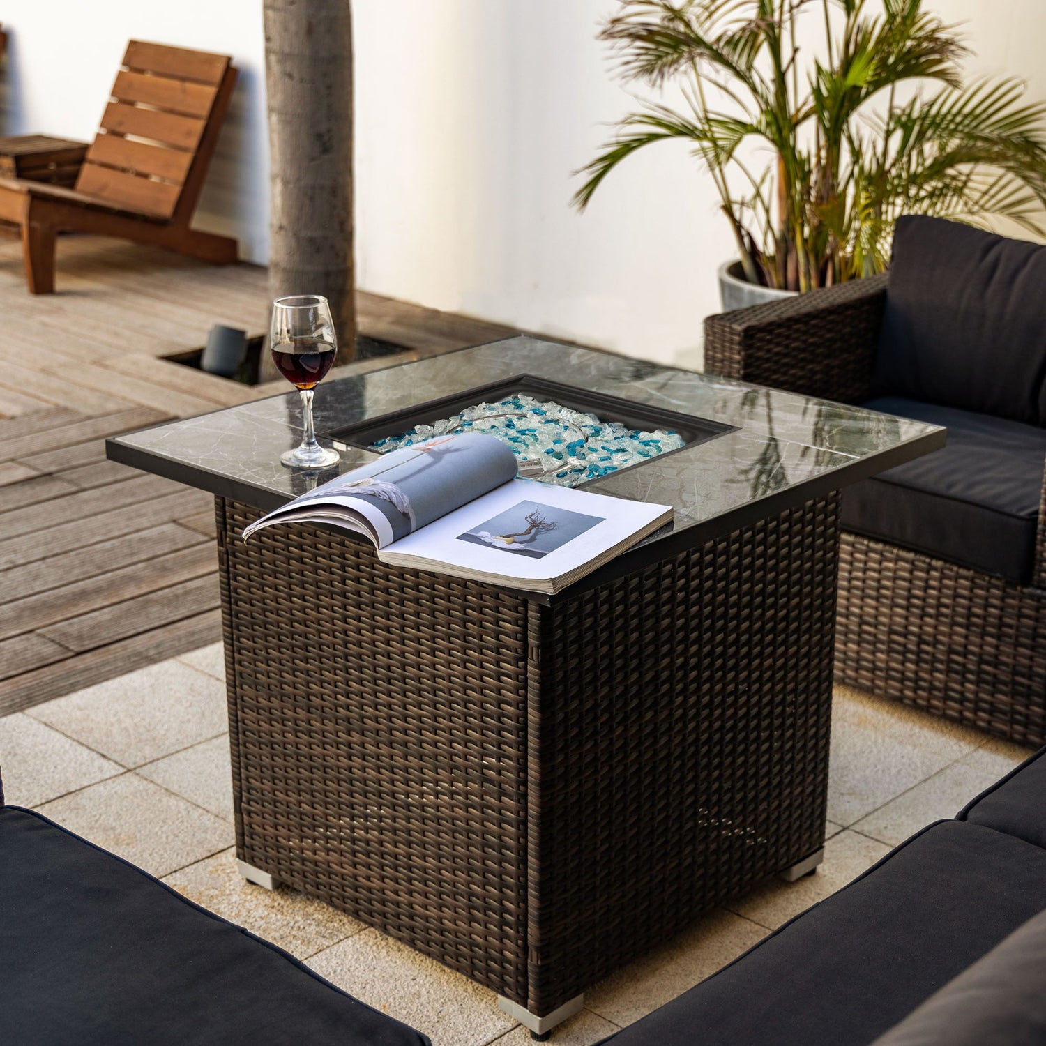 30&quot; Outdoor Fire Table Propane Gas Fire Pit Table With Lid Gas Fire Pit Table With Glass Rocks And Rain Cover - Espresso