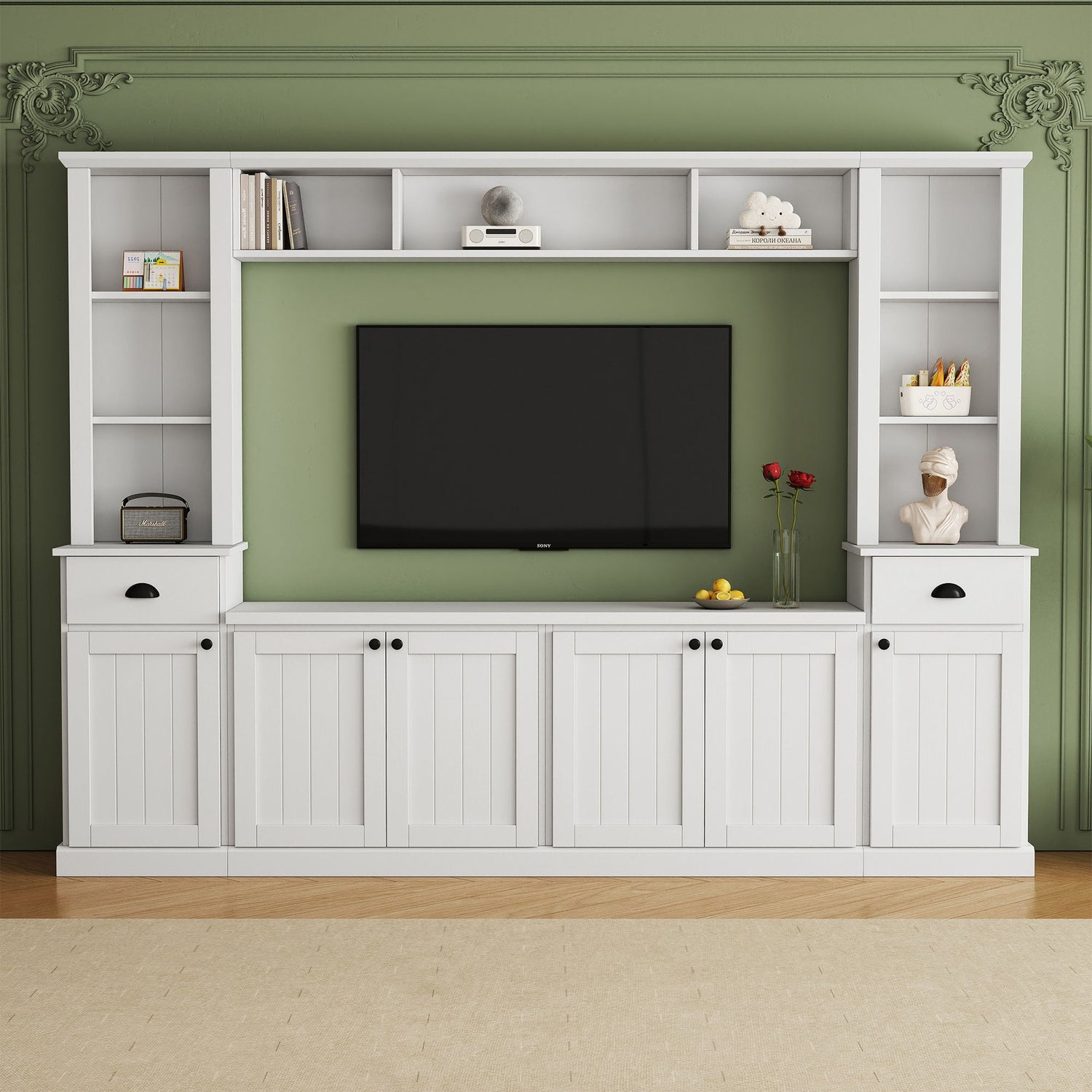 Minimalist Entertainment Wall Unit Set With Bridge For TVs Up To 75&quot;