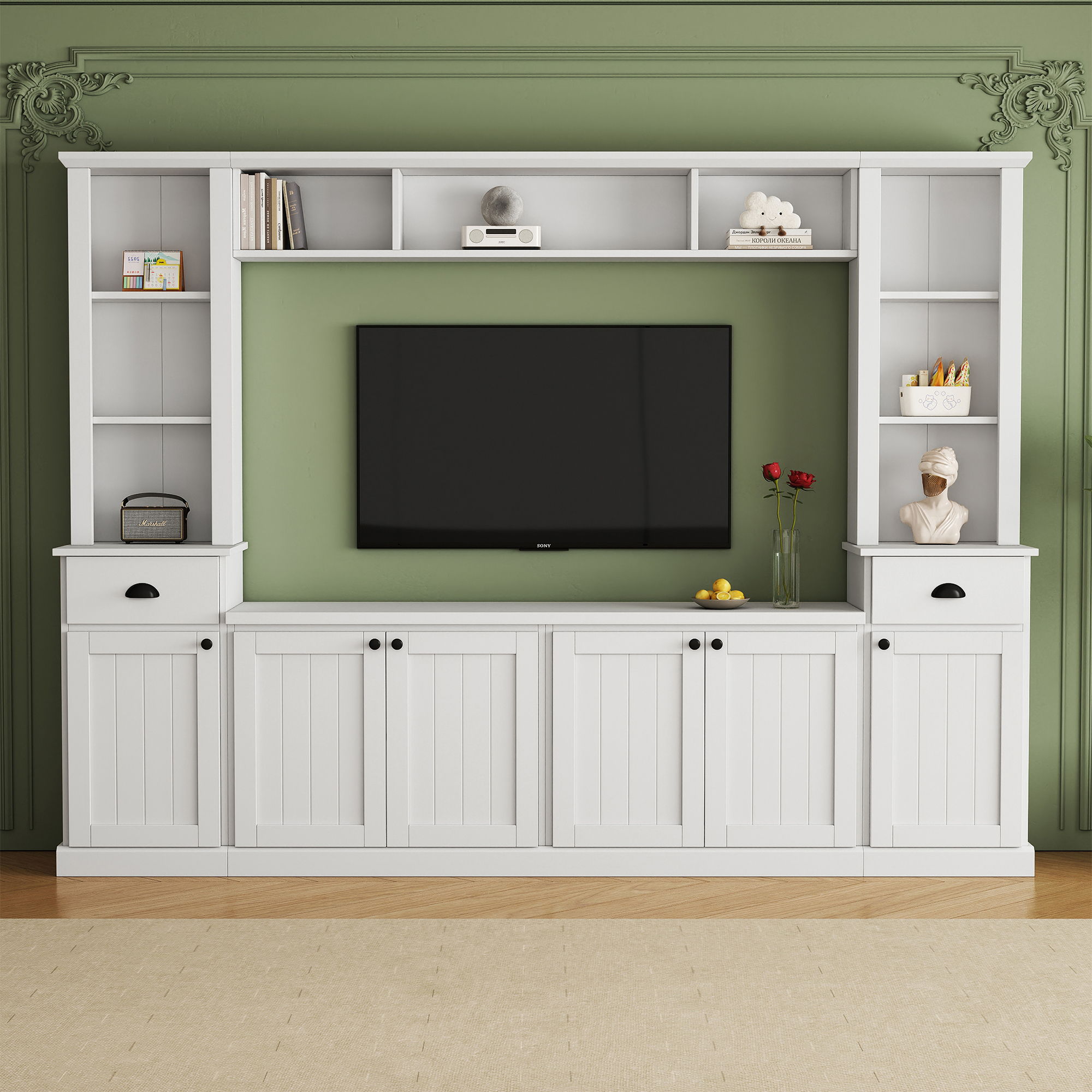 Minimalist Entertainment Wall Unit Set With Bridge For TVs Up To 75&quot;