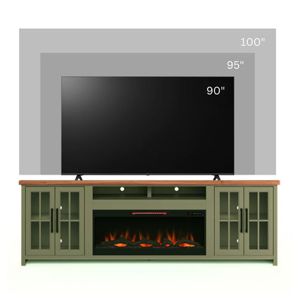 Vineyard - 97&quot; Fireplace TV Stand Console For TVs Up To 100&quot; - Sage Green And Fruitwood Finish