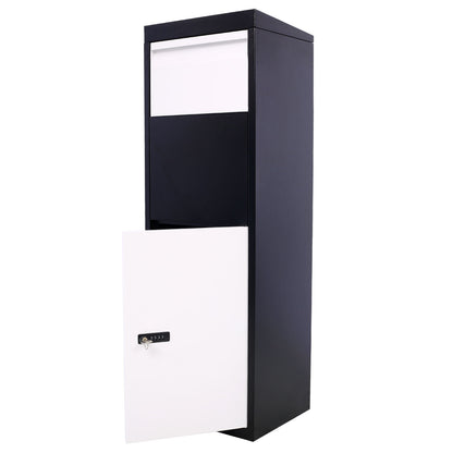 Package Delivery Box, Galvanized Steel Parcel Mailbox With Code Lock &amp; Mounting Hardware, For Outdoor Porch, Curbside - White / Black