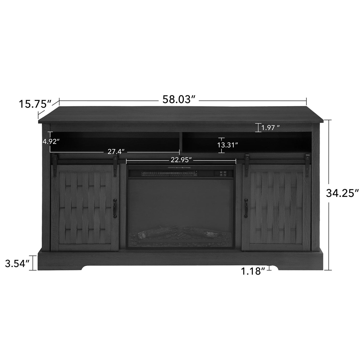 Fireplace TV Stand For Tvs Up To 65&quot;, Entertainment Center With 23&quot; Electric Fireplace, Farmhouse TV Stand Industrial Media Console With Sliding Barn Door For Living Room - Dark Gray