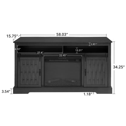 Fireplace TV Stand For Tvs Up To 65&quot;, Entertainment Center With 23&quot; Electric Fireplace, Farmhouse TV Stand Industrial Media Console With Sliding Barn Door For Living Room - Dark Gray