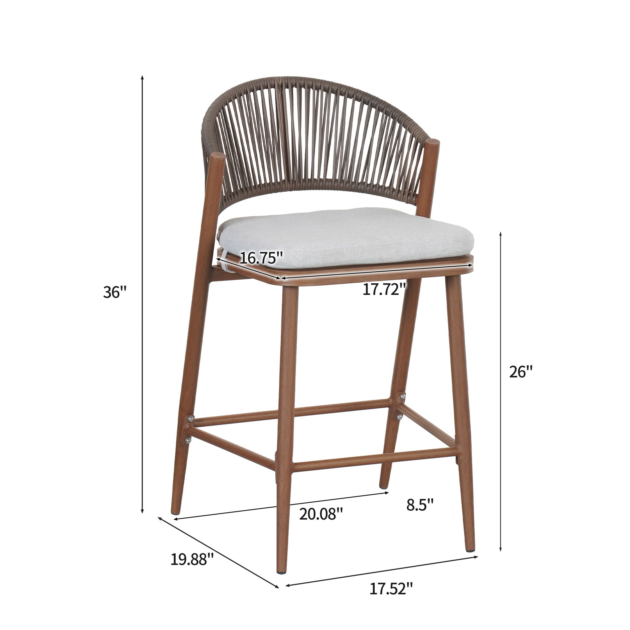 Outdoor 26&quot; Counter Height Metal Frame Counter Stools With Scallop Shaped Backrest &amp; Water Resistant Cushions