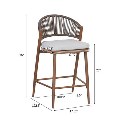 Outdoor 26&quot; Counter Height Metal Frame Counter Stools With Scallop Shaped Backrest &amp; Water Resistant Cushions