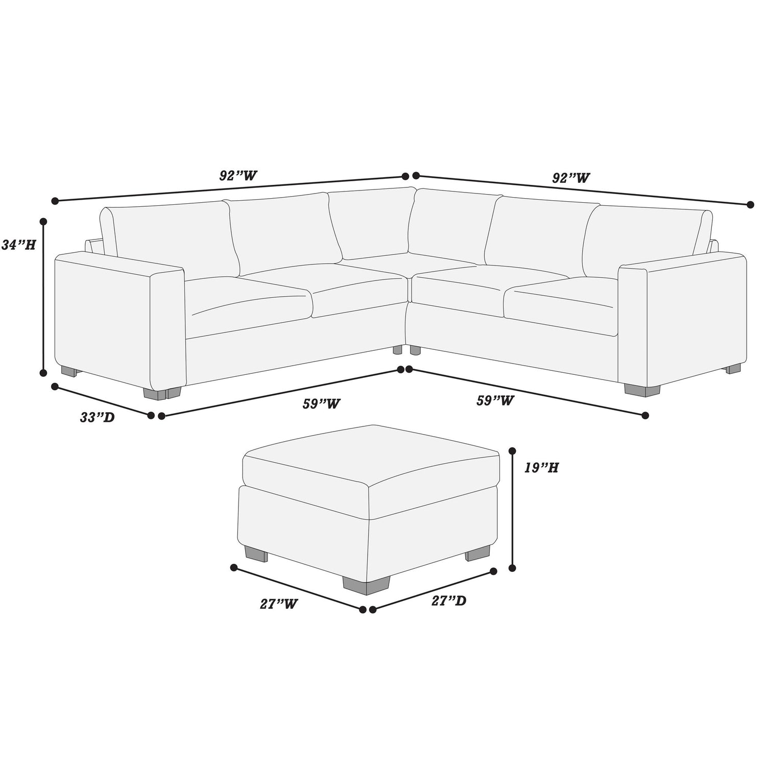 Contemporary Sectional Set With Ottoman