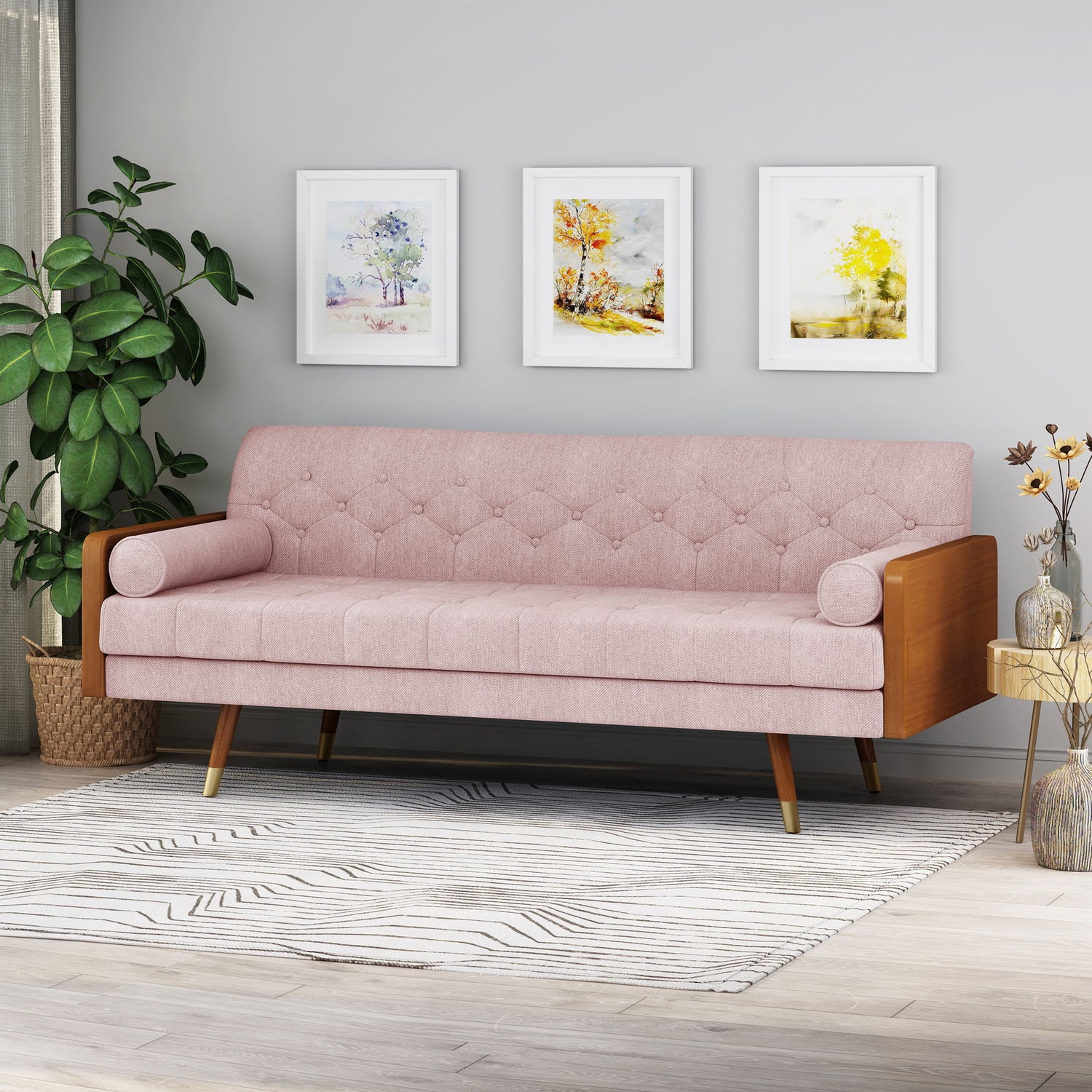 Aidan - Mid Century Modern Tufted Fabric Sofa