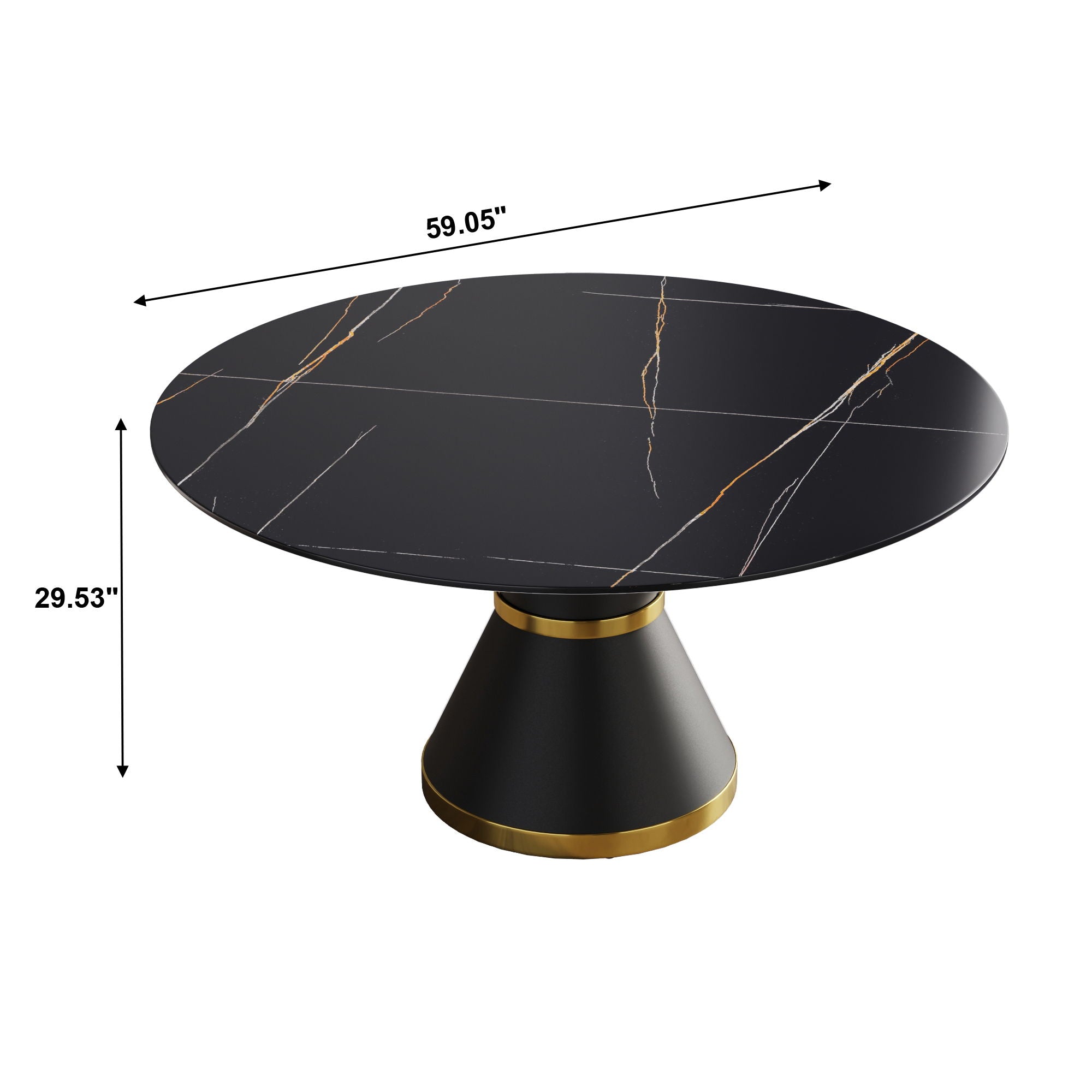 59.05&quot; Modern Artificial Stone Round Black Carbon Steel Base Dining Table, Can Accommodate 6 People - Black