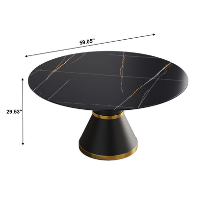59.05&quot; Modern Artificial Stone Round Black Carbon Steel Base Dining Table, Can Accommodate 6 People - Black