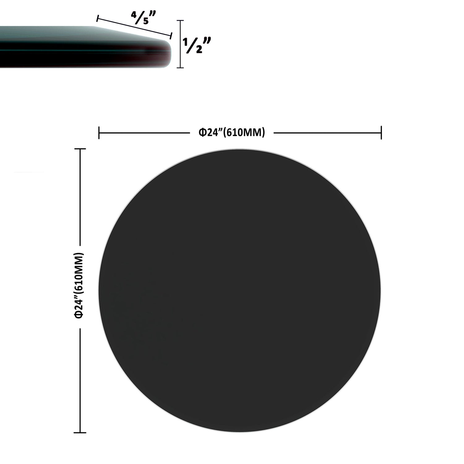 24&quot; Round Tempered Glass Table Top Clear Glass Beveled Polished Edge