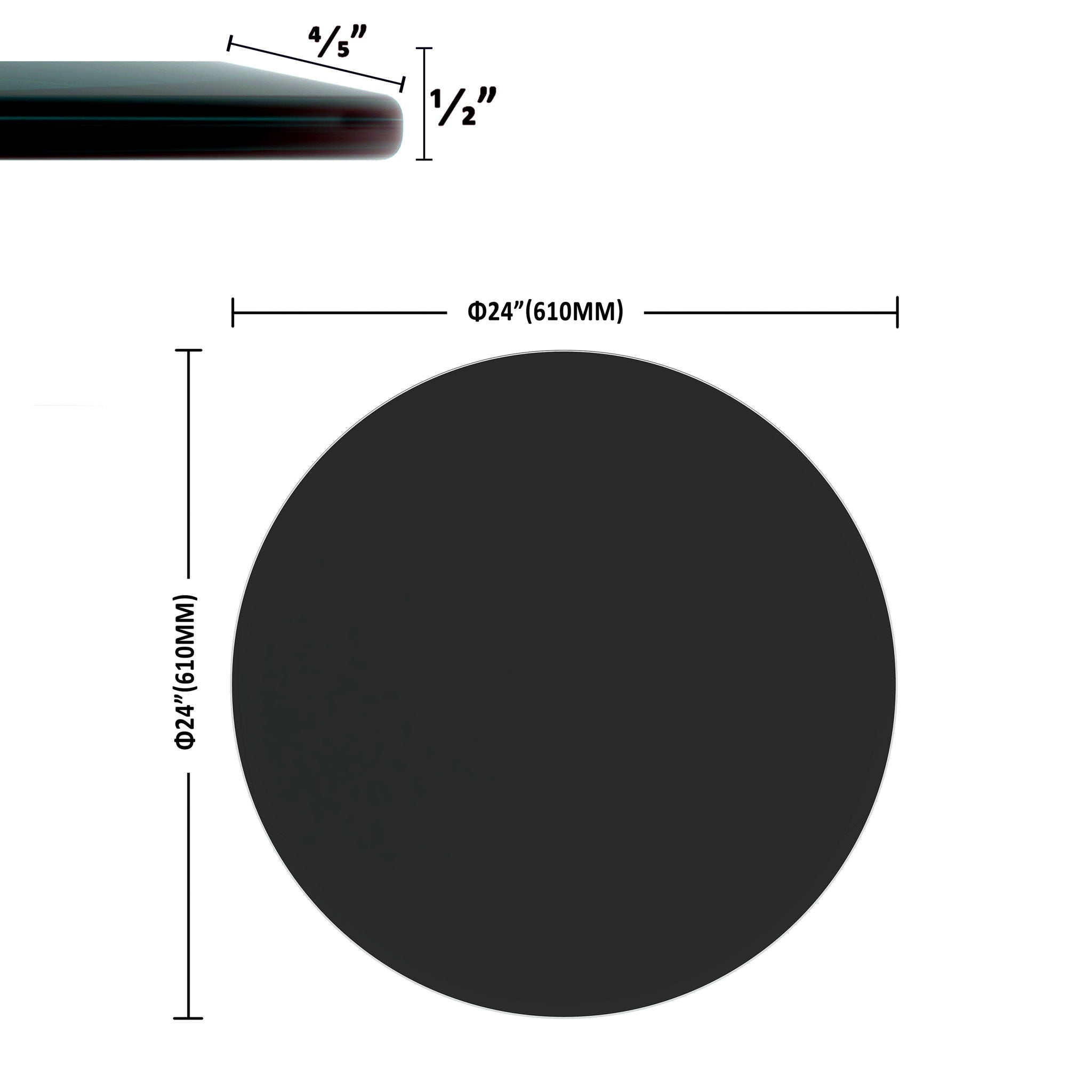 24&quot; Round Tempered Glass Table Top Clear Glass Beveled Polished Edge
