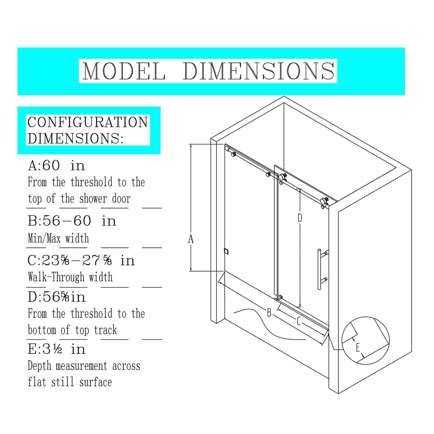 Frameless Single Sliding Soft Close Shower Doors, 5/16" Sgcc Tempered Glass