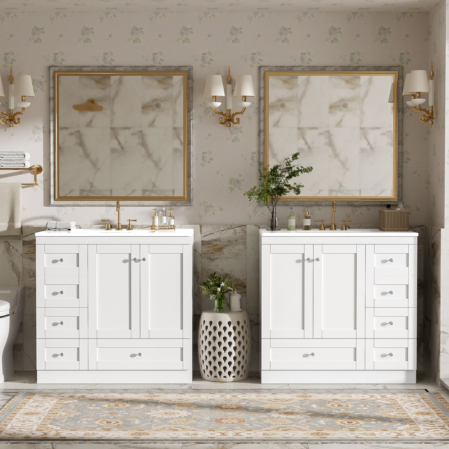 Shaker Free Standing Bathroom Vanity Cabinet &amp; Sink, Soft Close Drawers, Soft Close Doors
