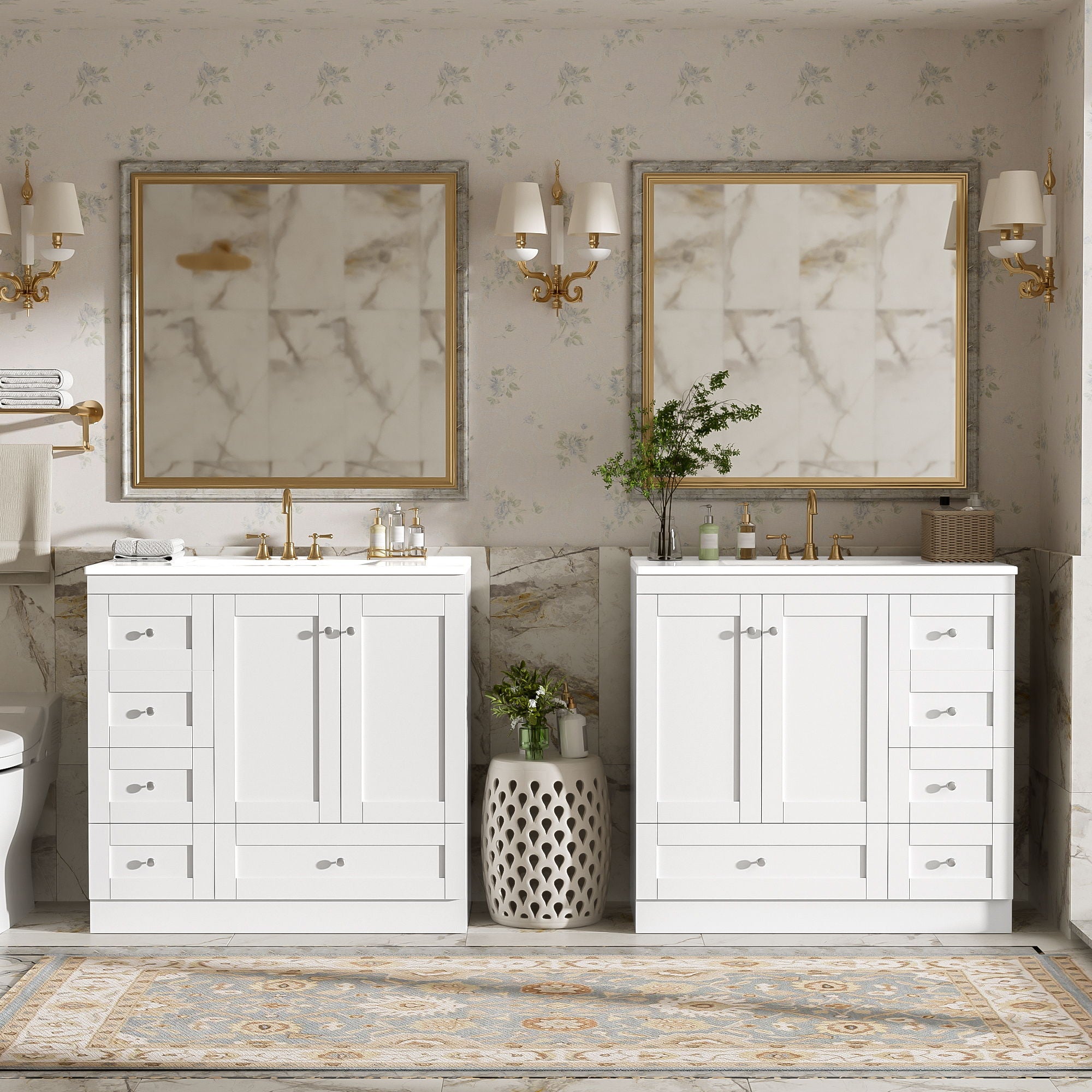 Shaker Free Standing Bathroom Vanity Cabinet &amp; Sink, Soft Close Drawers, Soft Close Doors