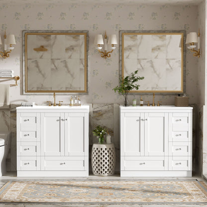 Shaker Free Standing Bathroom Vanity Cabinet &amp; Sink, Soft Close Drawers, Soft Close Doors