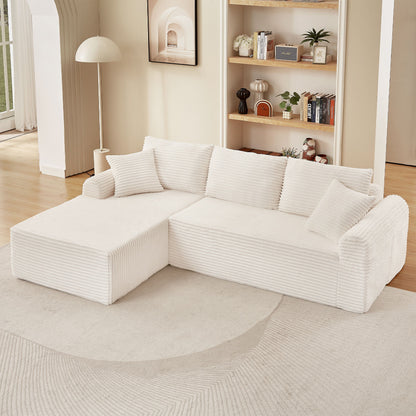 Modular Corduroy Sectional With Arched Armrests, Includes 3 Back Cushions &amp; 2 Throw Pillows