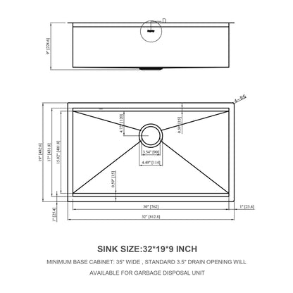 32&quot; Undermount Kitchen Sink Brushed Nickel 16 Gauge Stainless Steel Single Bowl With Ledge Workstation, 32 X 19 X 9 Inch