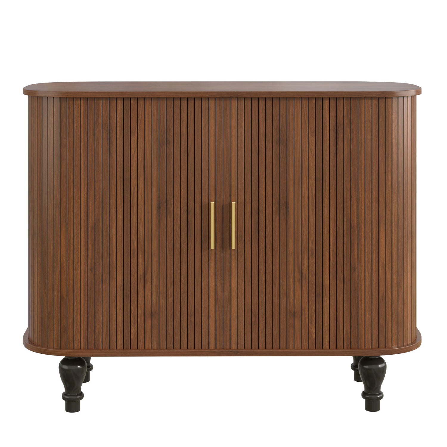 Fluted Liquor &amp; Coffee Bar Cabinet With 6 Wine Racks And 3 Glass Holders