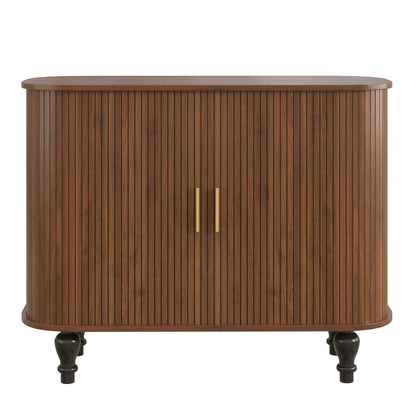 Fluted Liquor &amp; Coffee Bar Cabinet With 6 Wine Racks And 3 Glass Holders
