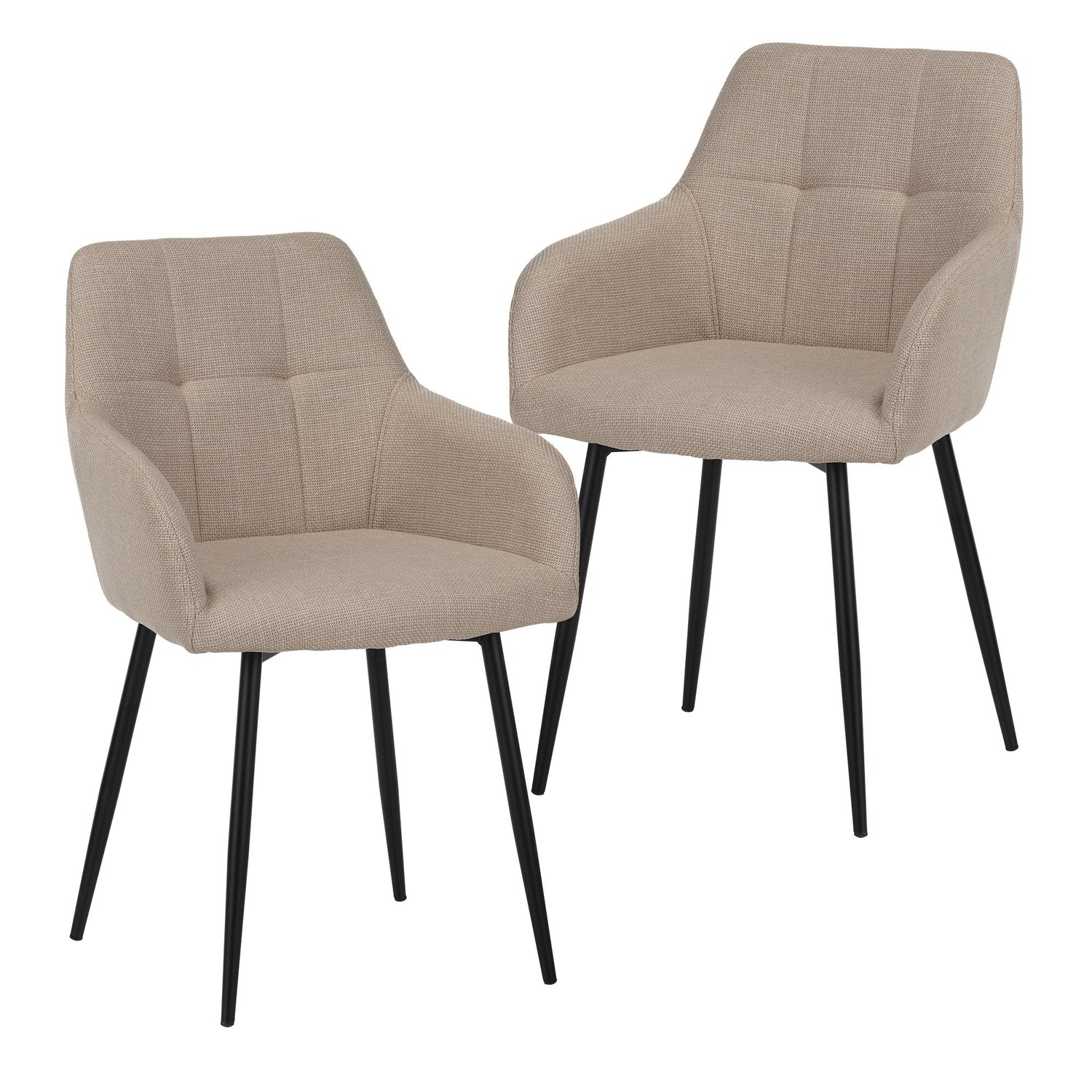 Dining Chair With Backrest And Wide Seat (Set of 2) - Beige
