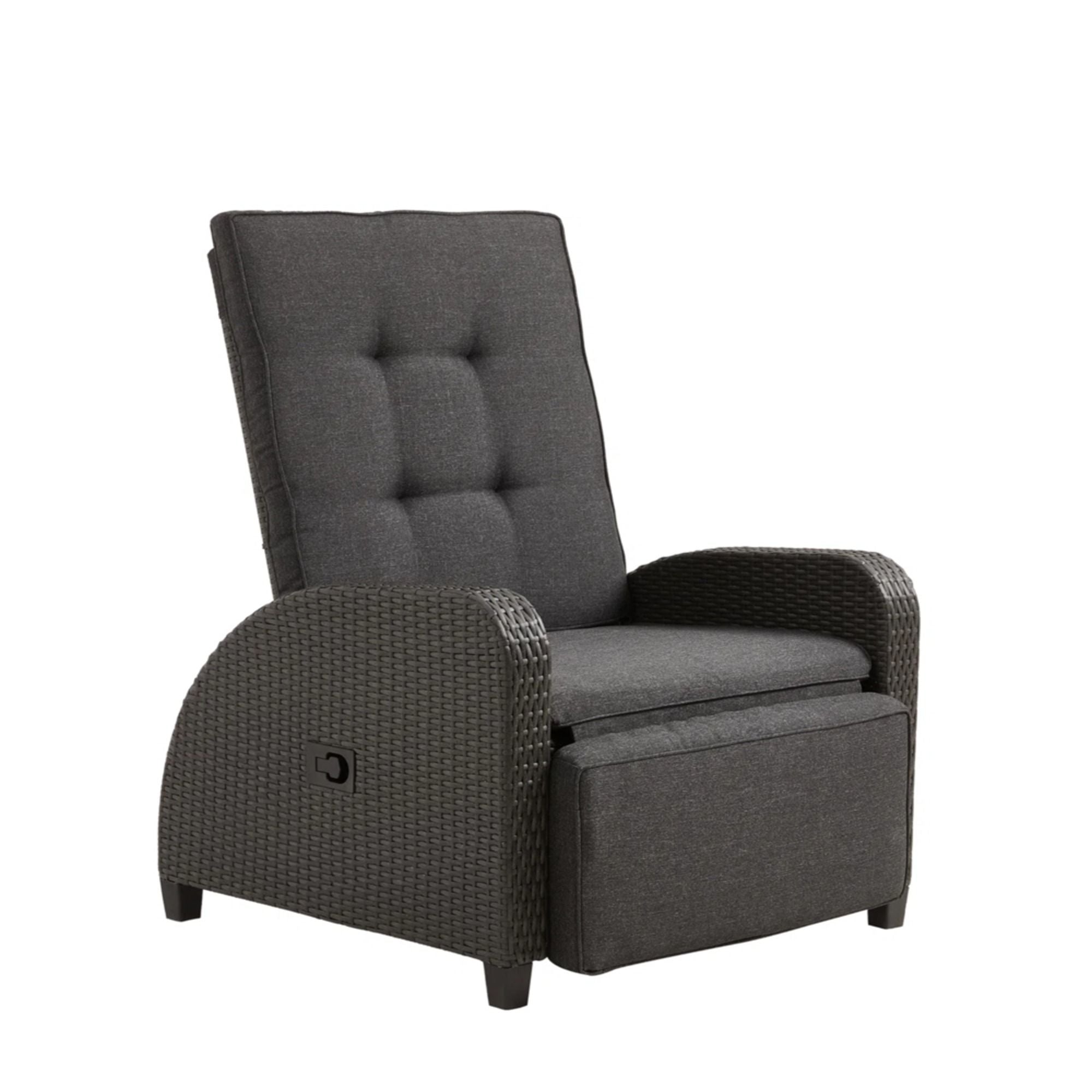 Adjustable Outdoor Lounge Chair, Plush Cushions &amp; Extendable Footrest - Gray
