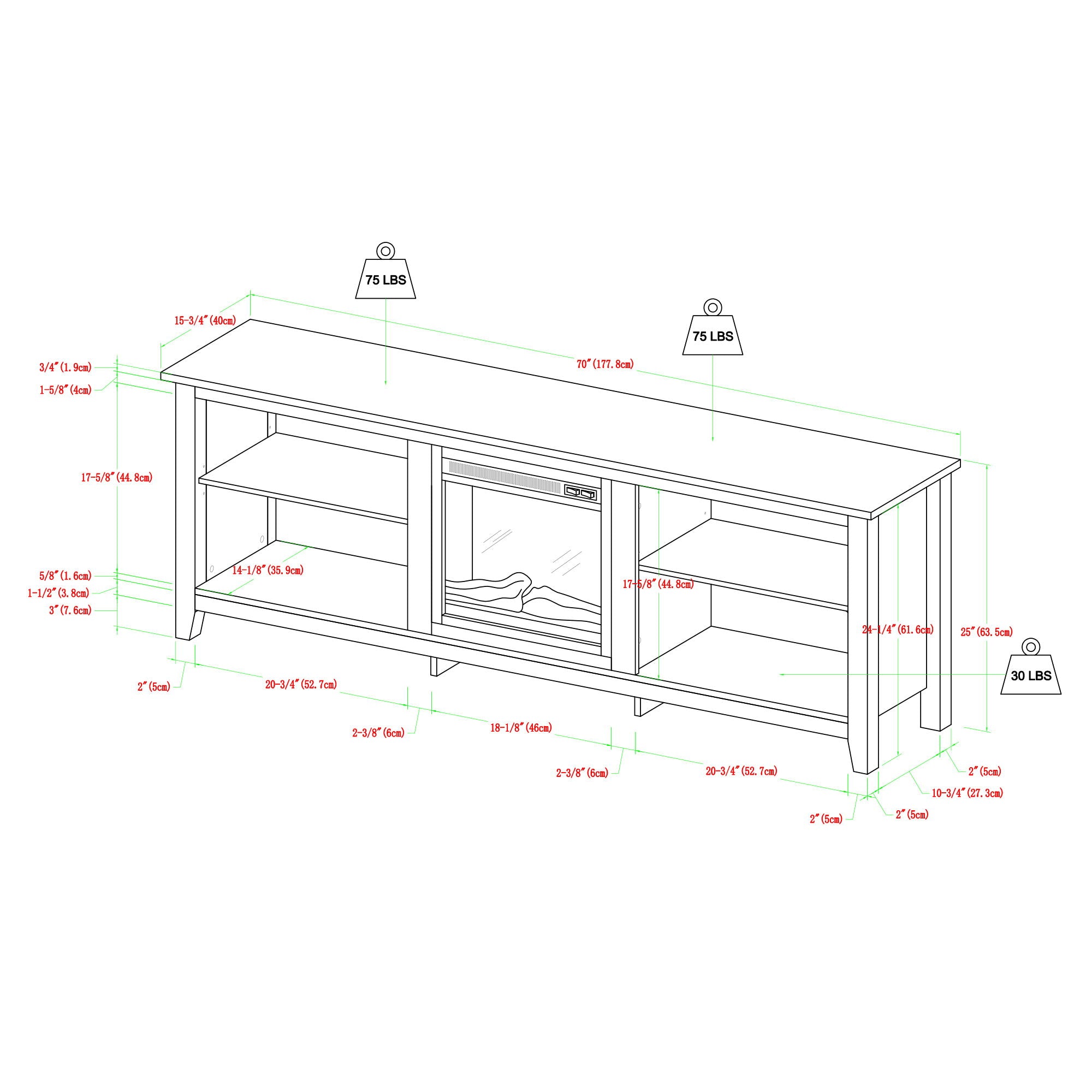 Modern Transitional 3 Shelf Open Storage 70&quot; TV Stand For 80&quot; TVs