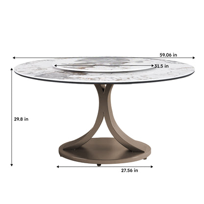 Round Dining Table With 360° Rotating Lazy Susan Scratch &amp; Heat - Dark Purple / White