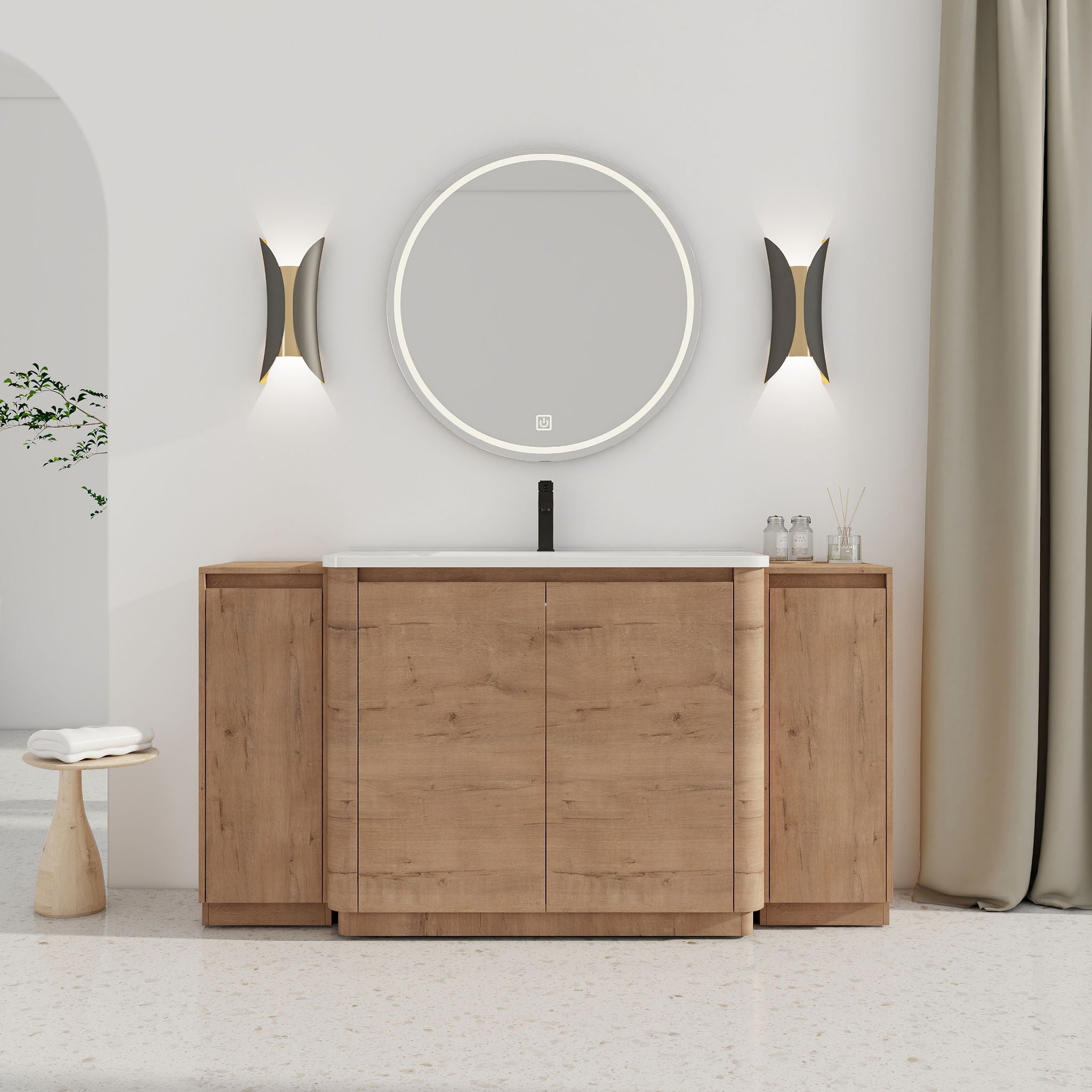 Freestanding Bathroom Vanity With Sink, 2 Small Storage Cabinets, Soft Close Doors