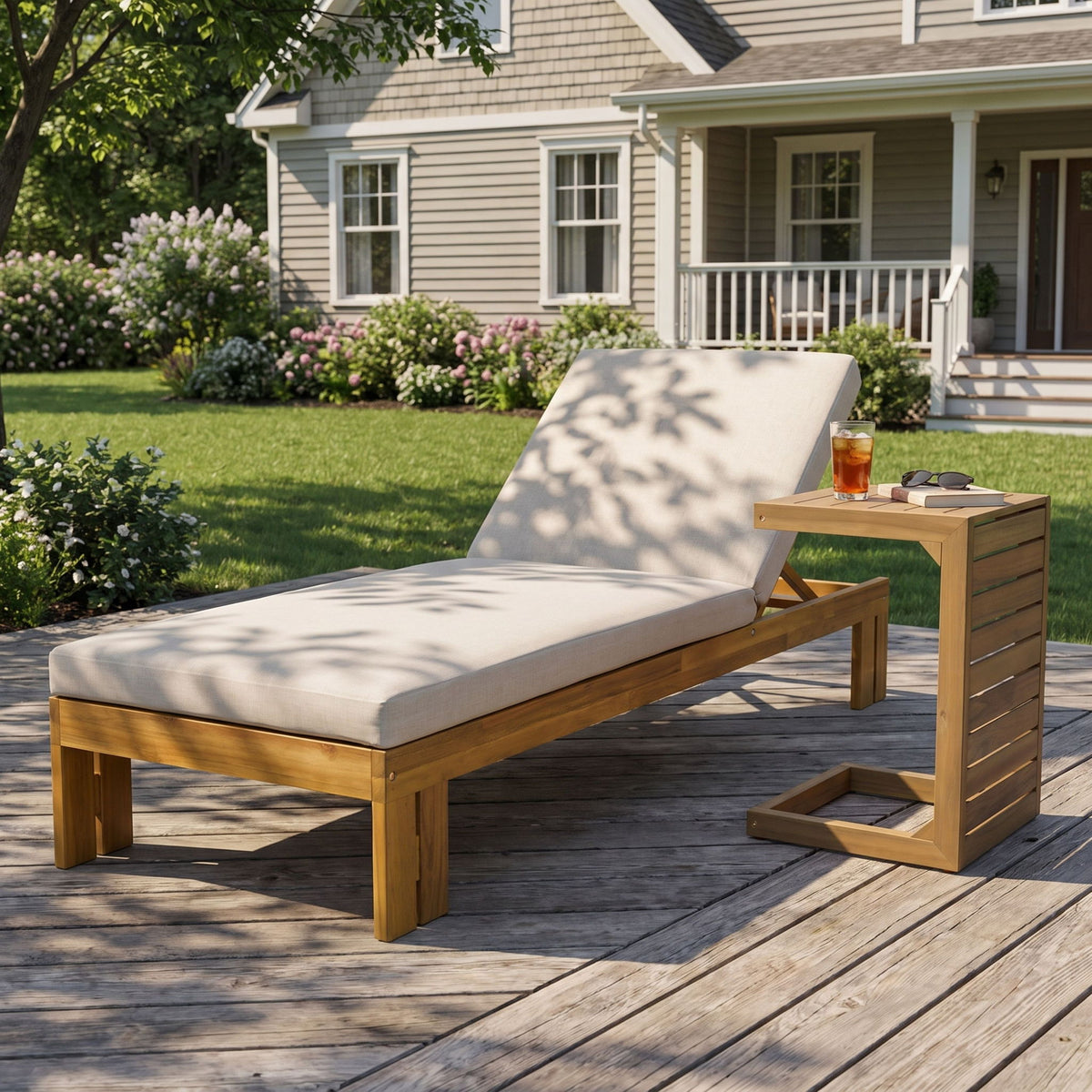 Outdoor Chaise Lounge Set &amp; Side Table, 5 Position Adjustable Patio Recliner