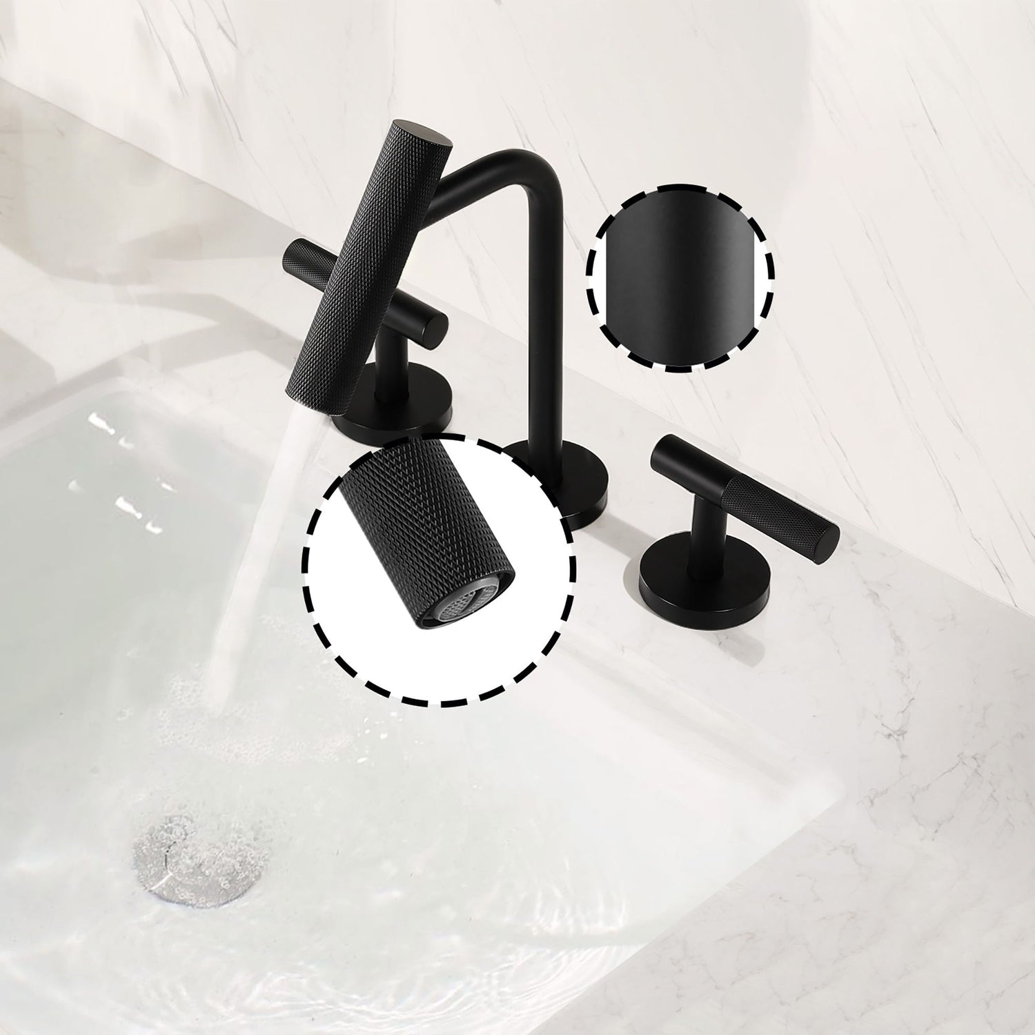 2 Handles Widespread 8&quot; Bathroom Faucet With Solid Brass Construction - Matte Black