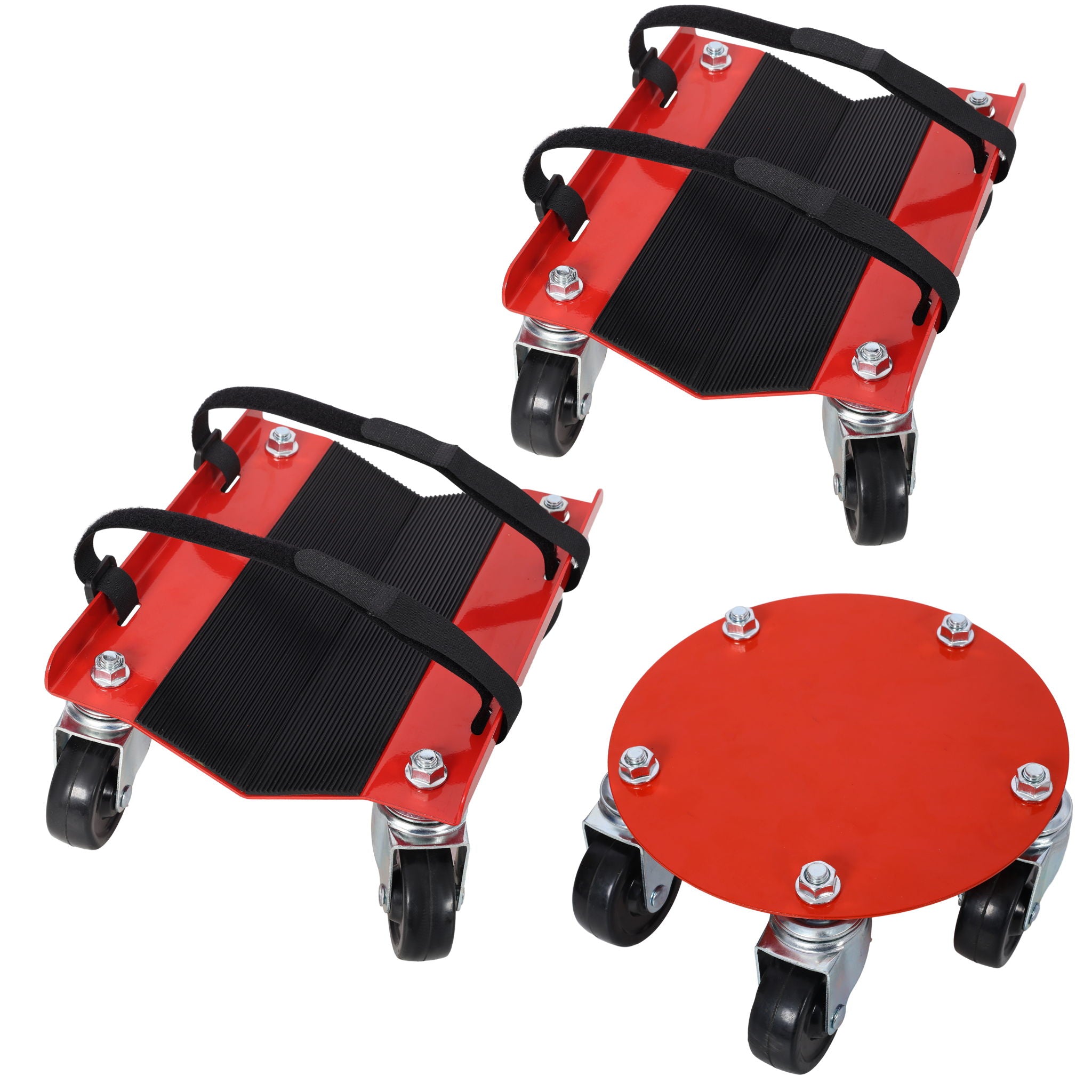 Heavy Duty Snowmobile Dolly V Slide With 2.5&quot; Swivel Casters, Rubber Pad, 1500Lbs Capacity Steel - Red